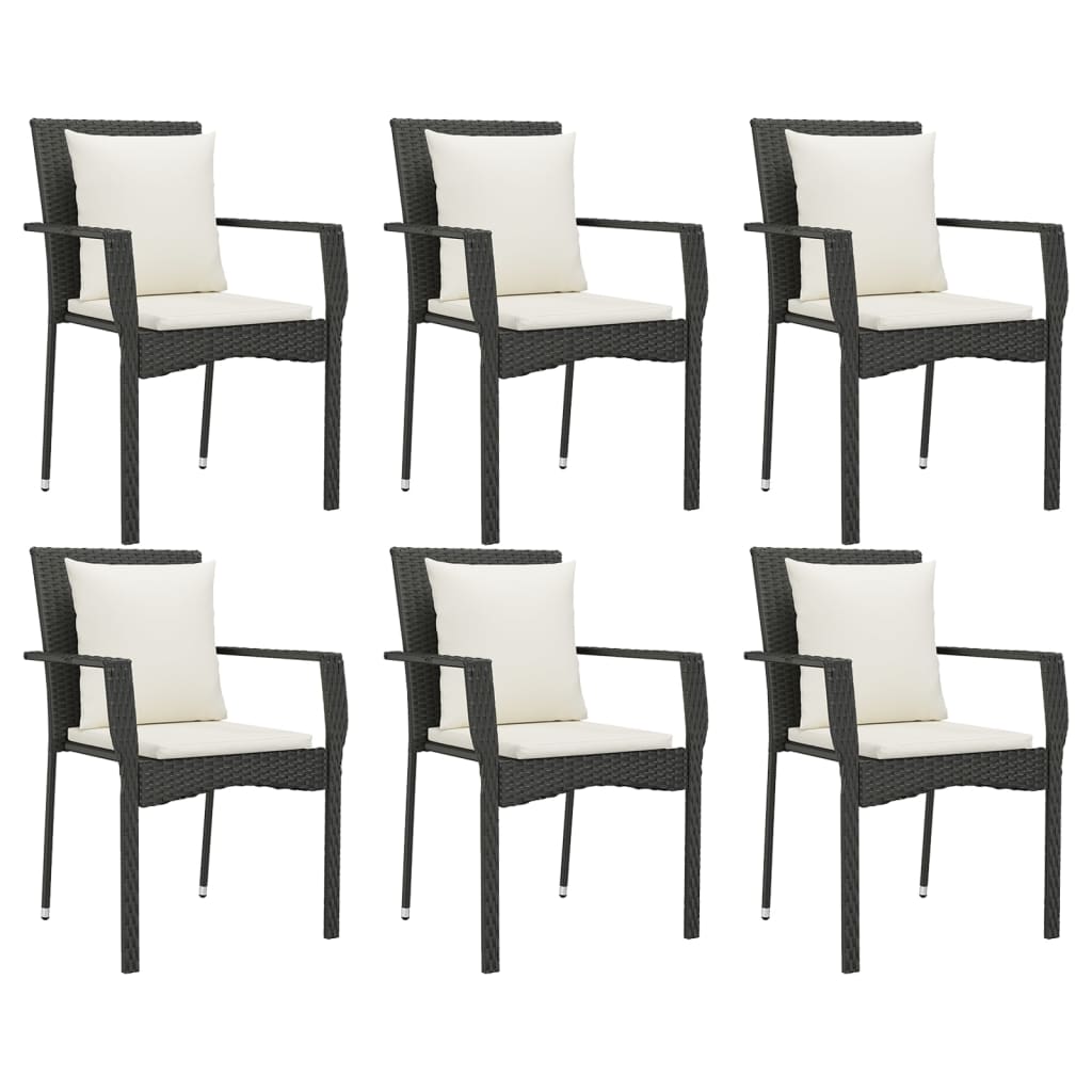 7 Piece Garden Dining Set with Cushions Black Poly Rattan