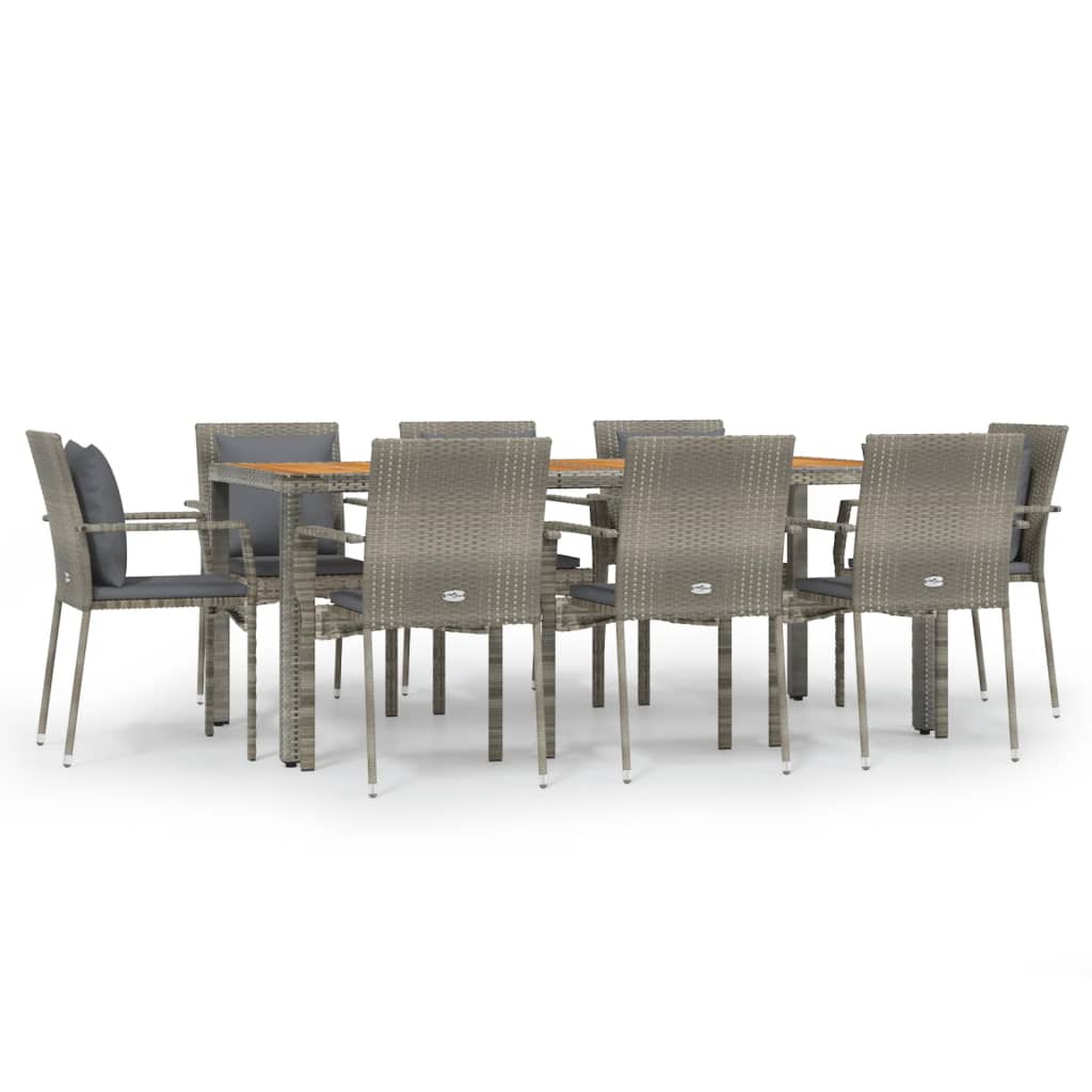 9 Piece Garden Dining Set with Cushions Grey Poly Rattan