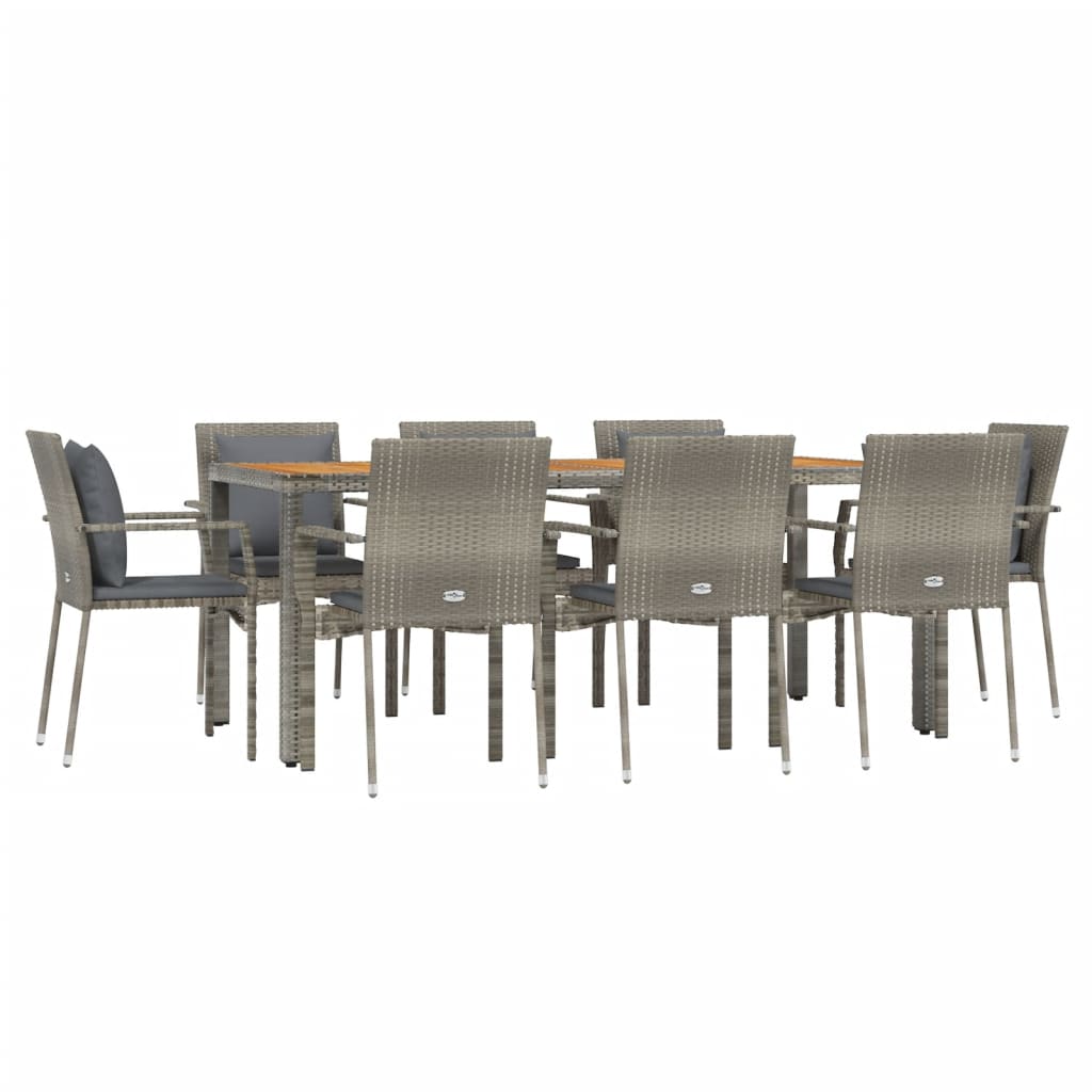 9 Piece Garden Dining Set with Cushions Grey Poly Rattan