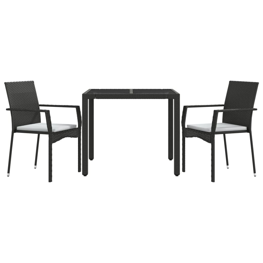 3 Piece Garden Dining Set with Cushions Black Poly Rattan