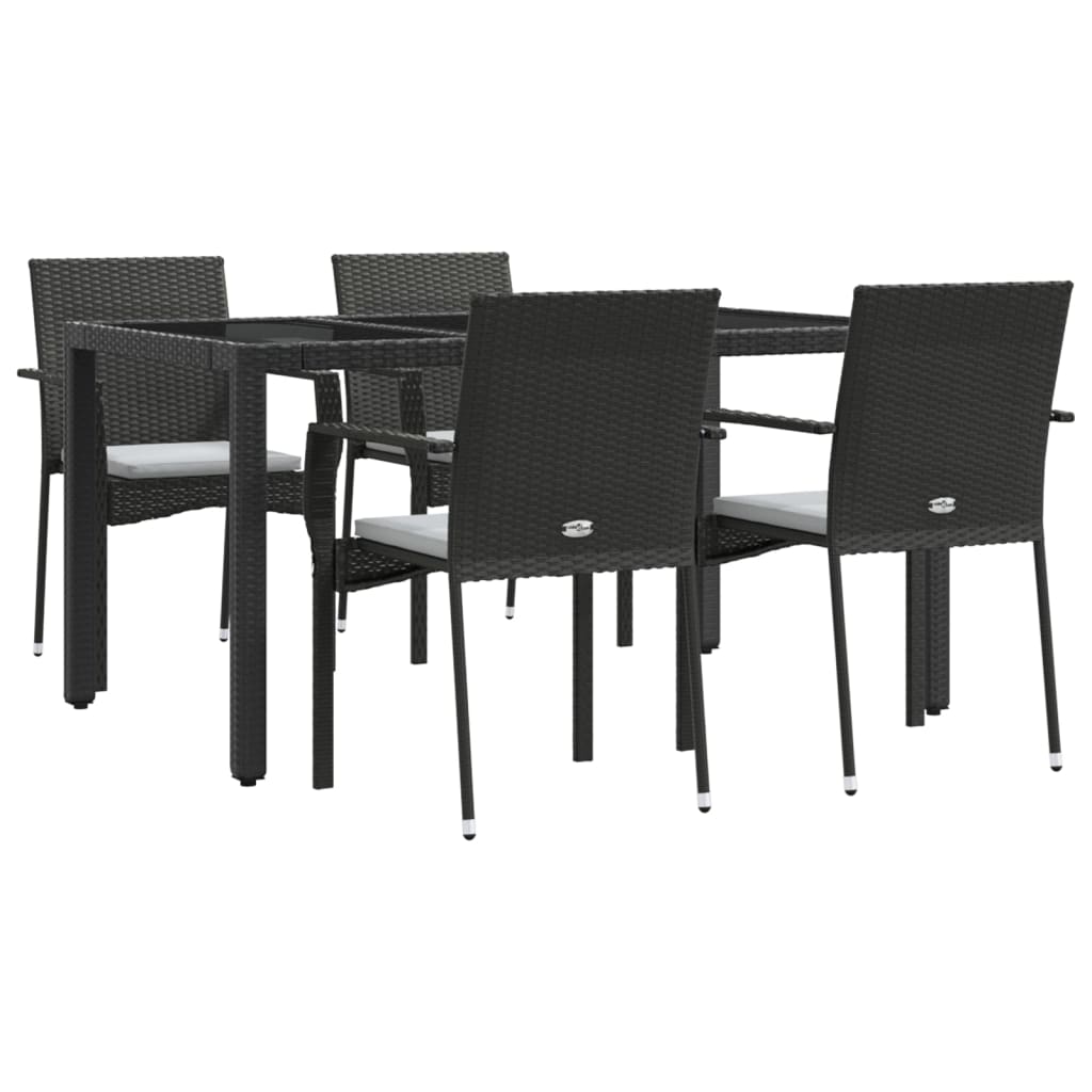5 Piece Garden Dining Set with Cushions Black Poly Rattan