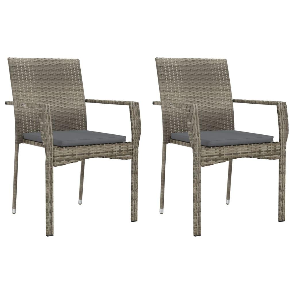 3 Piece Garden Dining Set with Cushions Grey Poly Rattan