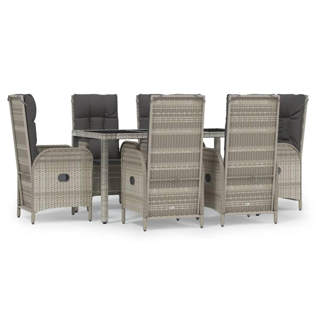 7 Piece Garden Dining Set with Cushions Grey Poly Rattan
