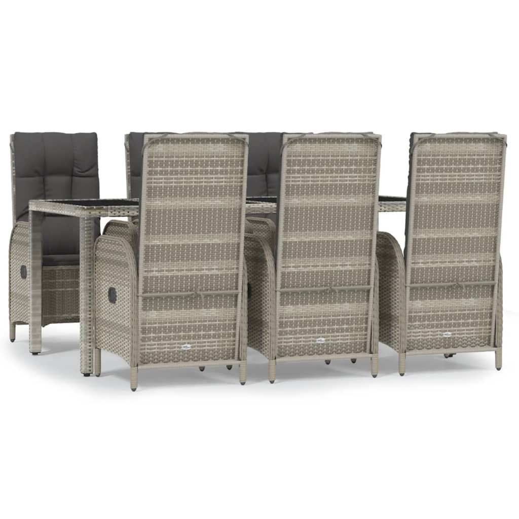 7 Piece Garden Dining Set with Cushions Grey Poly Rattan