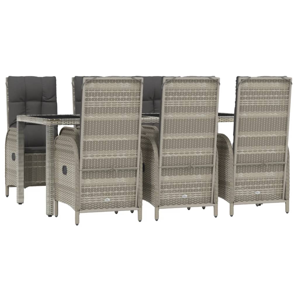 7 Piece Garden Dining Set with Cushions Grey Poly Rattan