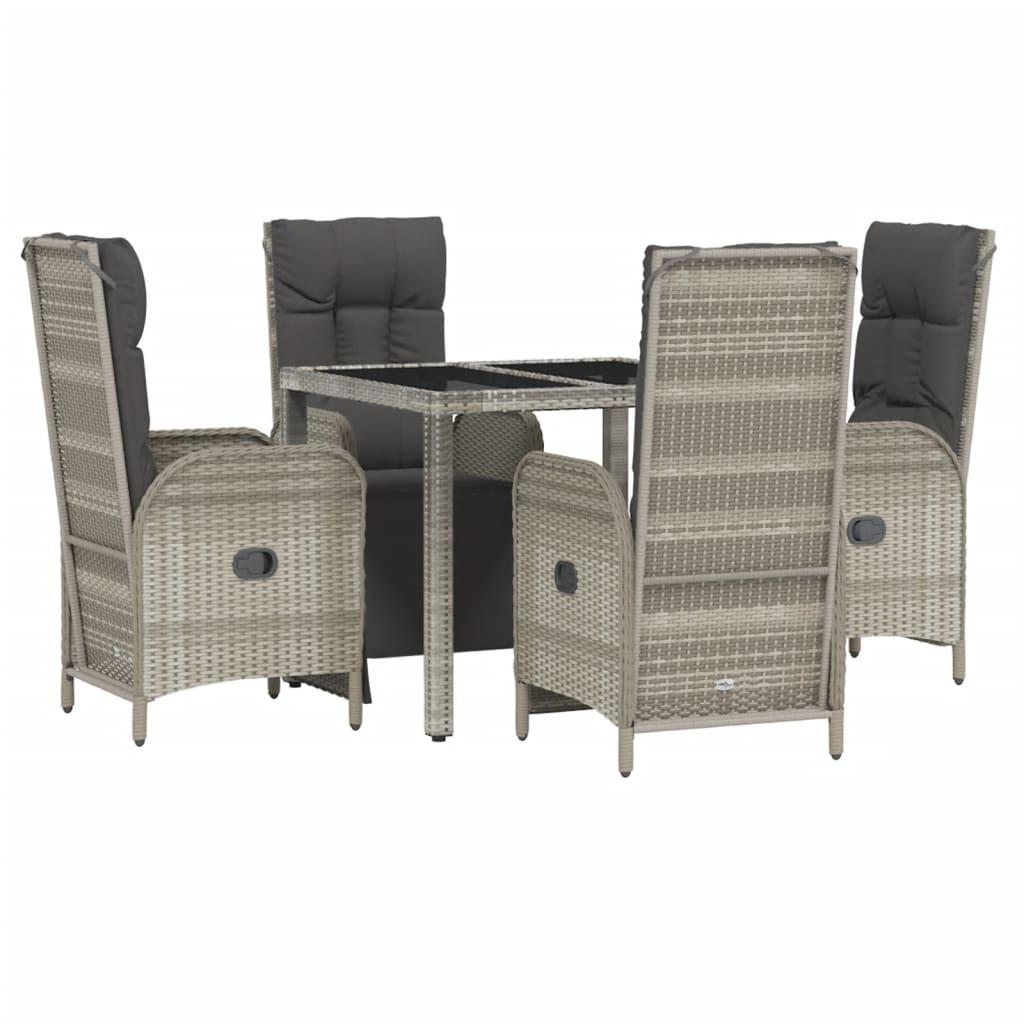 5 Piece Garden Dining Set with Cushions Grey Poly Rattan