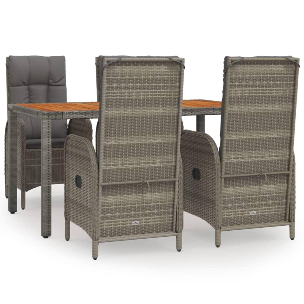 5 Piece Garden Dining Set with Cushions Grey Poly Rattan