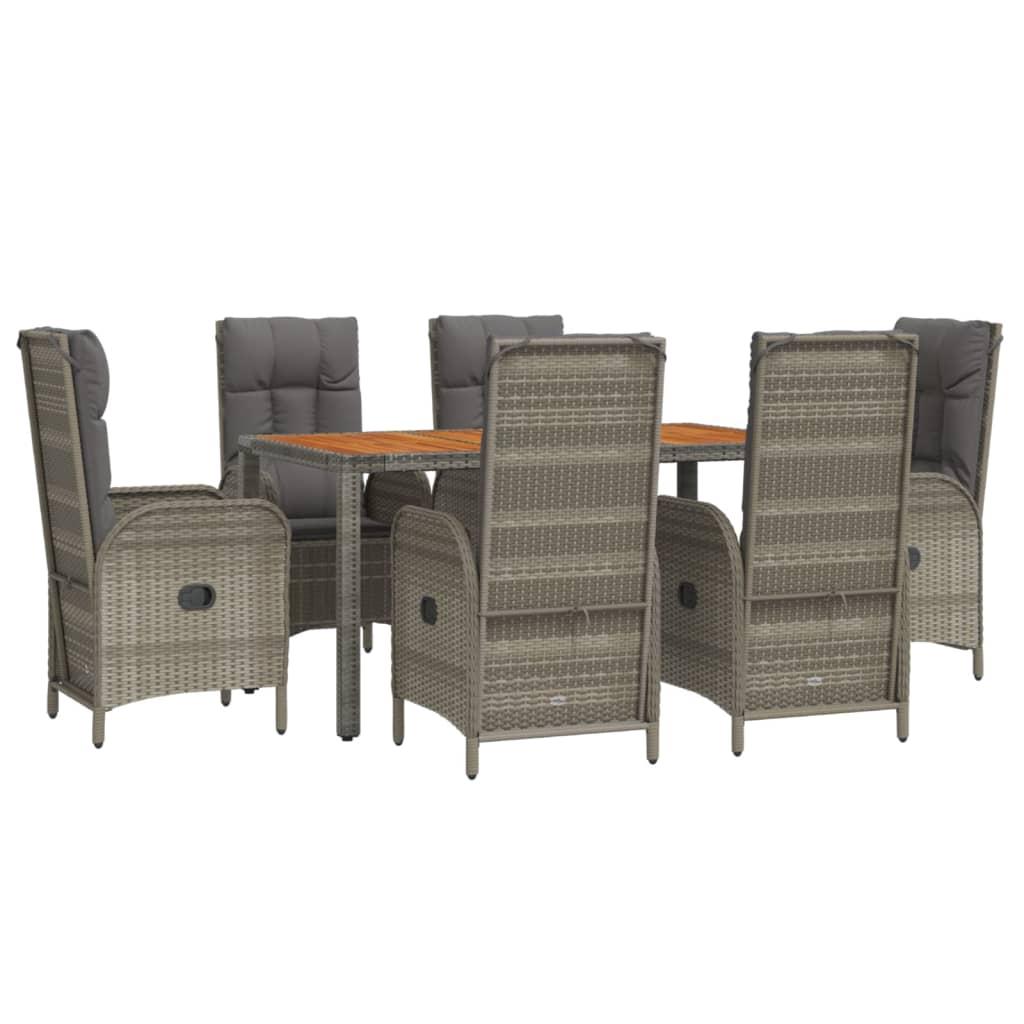 7 Piece Garden Dining Set with Cushions Grey Poly Rattan