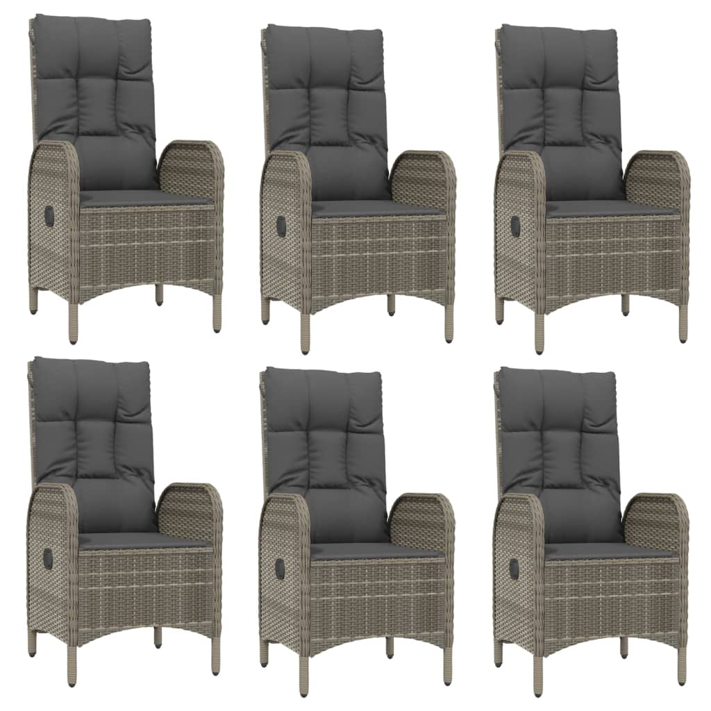7 Piece Garden Dining Set with Cushions Grey Poly Rattan
