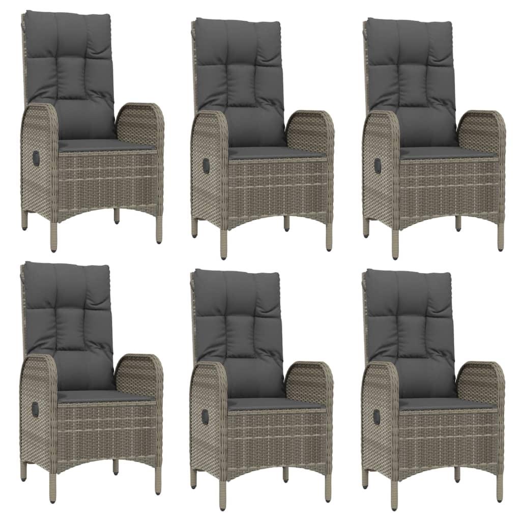 7 Piece Garden Dining Set with Cushions Grey Poly Rattan
