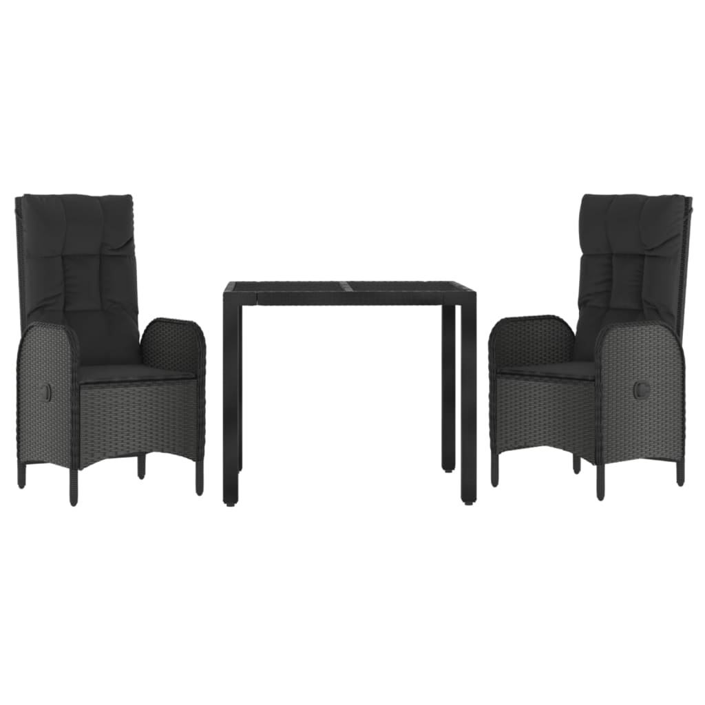 3 Piece Garden Dining Set with Cushions Black Poly Rattan