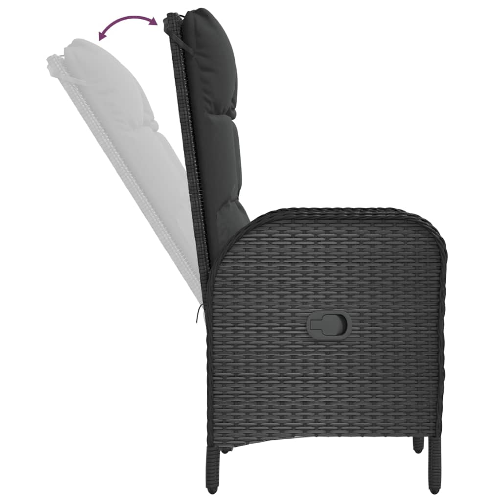 3 Piece Garden Dining Set with Cushions Black Poly Rattan