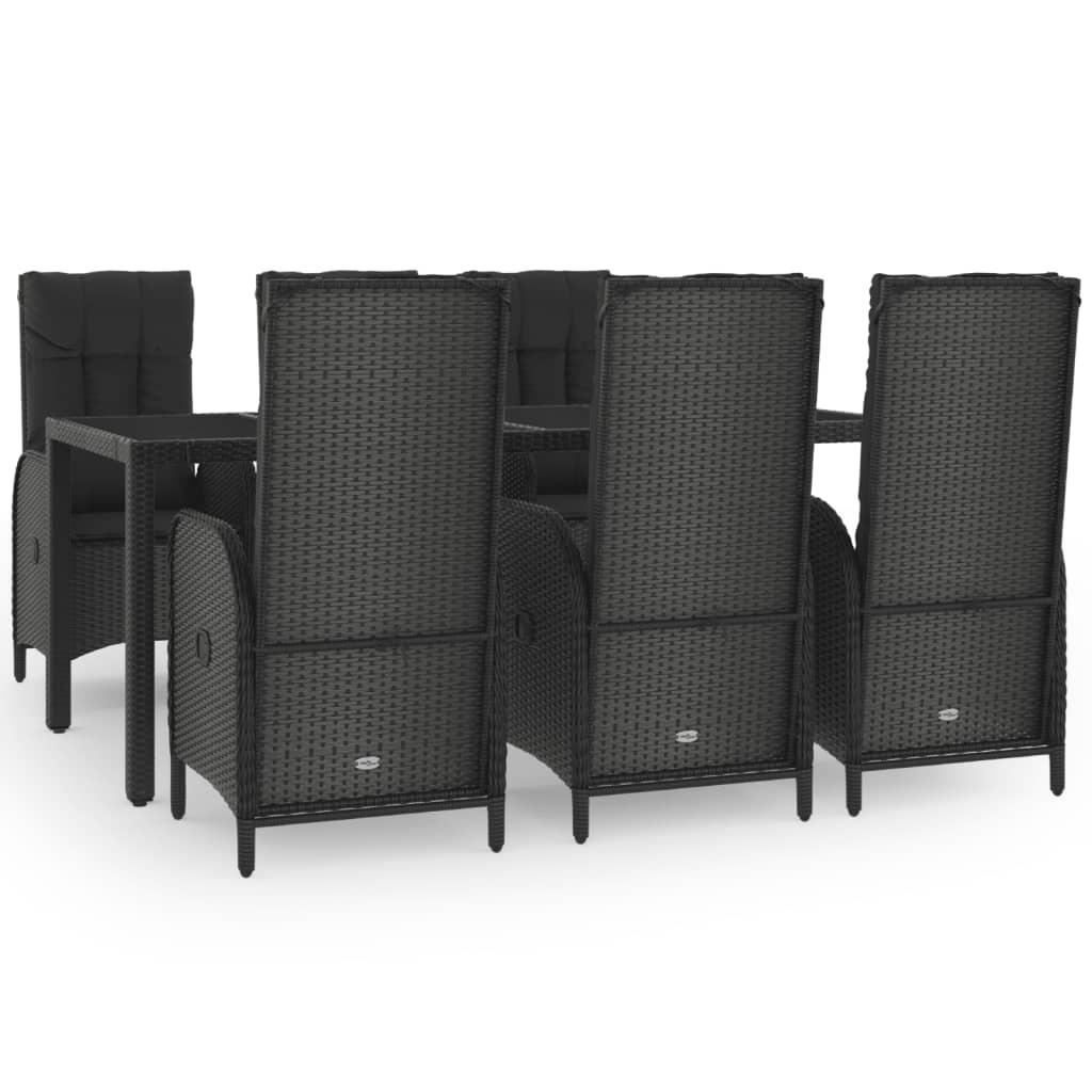 7 Piece Garden Dining Set with Cushions Black and Grey Poly Rattan