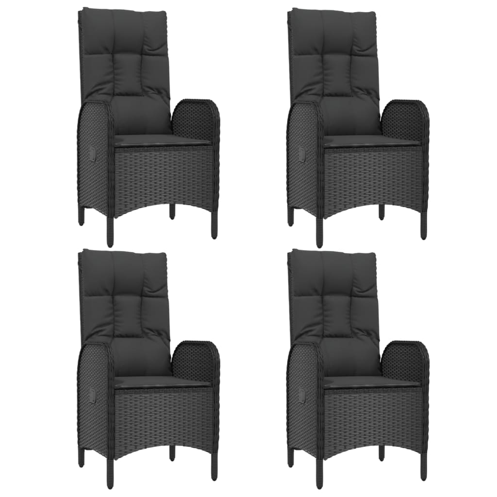 7 Piece Garden Dining Set with Cushions Black Poly Rattan