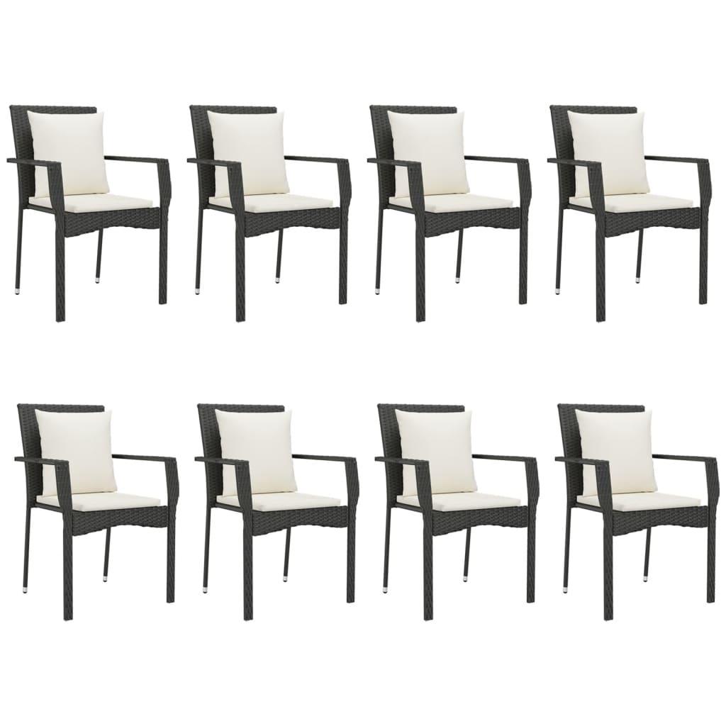 9 Piece Garden Dining Set with Cushions Black Poly Rattan