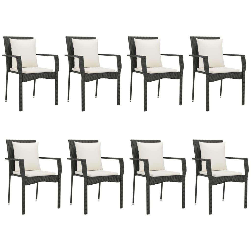 9 Piece Garden Dining Set with Cushions Black Poly Rattan
