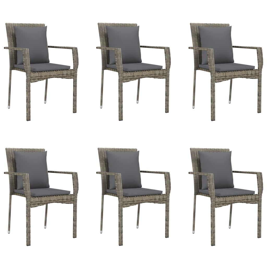 7 Piece Garden Dining Set with Cushions Black and Grey Poly Rattan