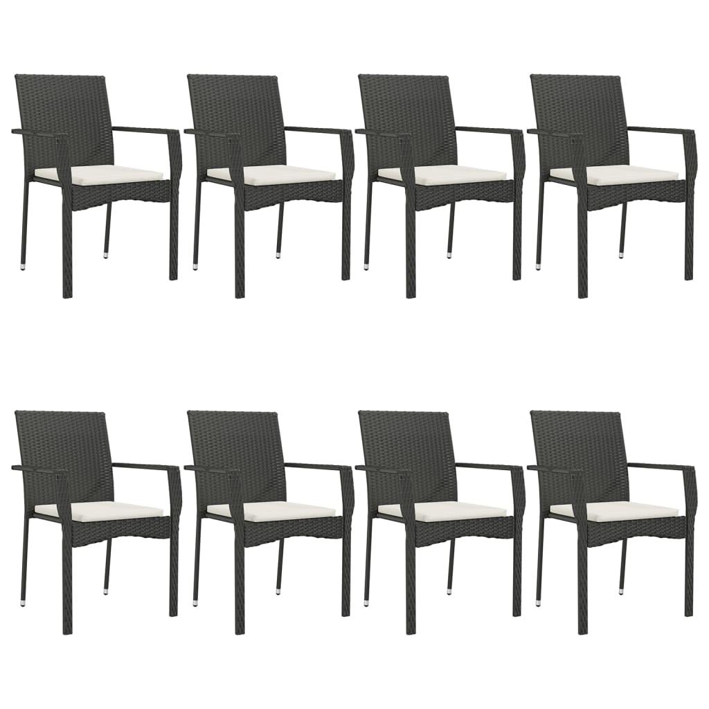 9 Piece Garden Dining Set with Cushions Black Poly Rattan