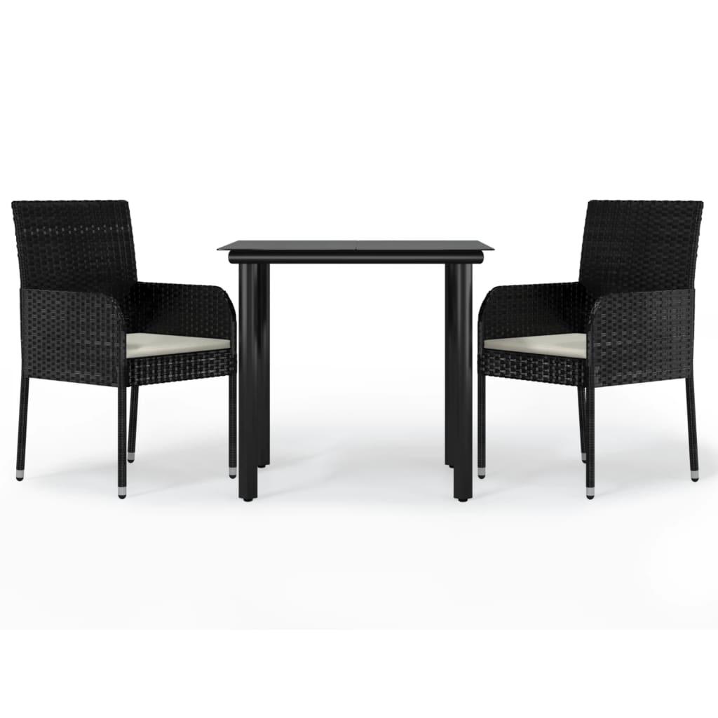 3 Piece Garden Dining Set with Cushions Black Poly Rattan