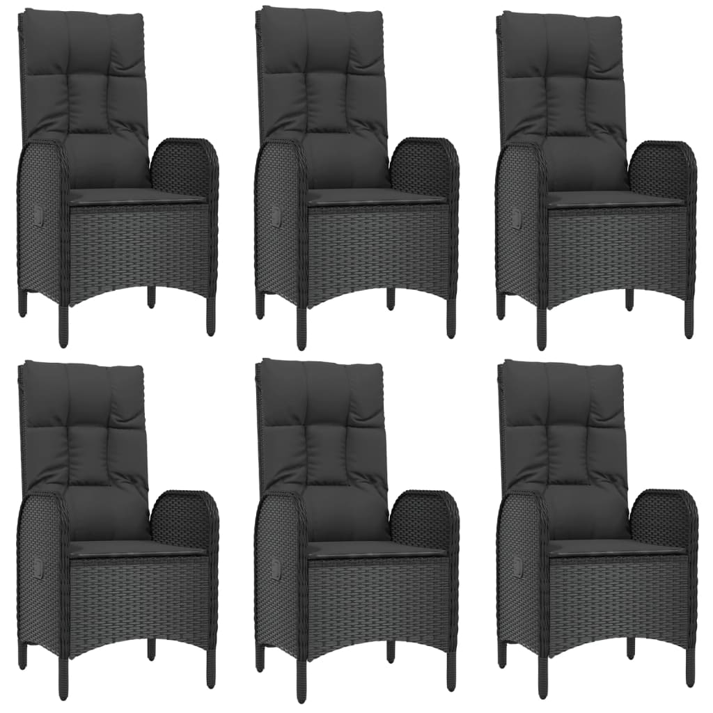 7 Piece Garden Dining Set with Cushions Black Poly Rattan