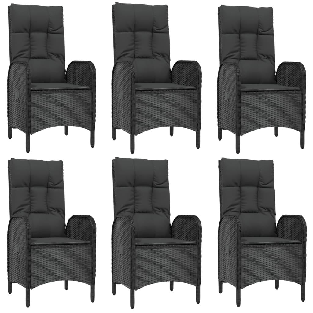7 Piece Garden Dining Set with Cushions Black Poly Rattan