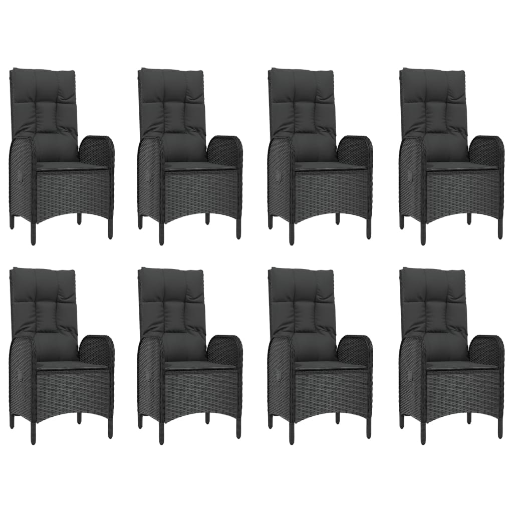 9 Piece Garden Dining Set with Cushions Black Poly Rattan