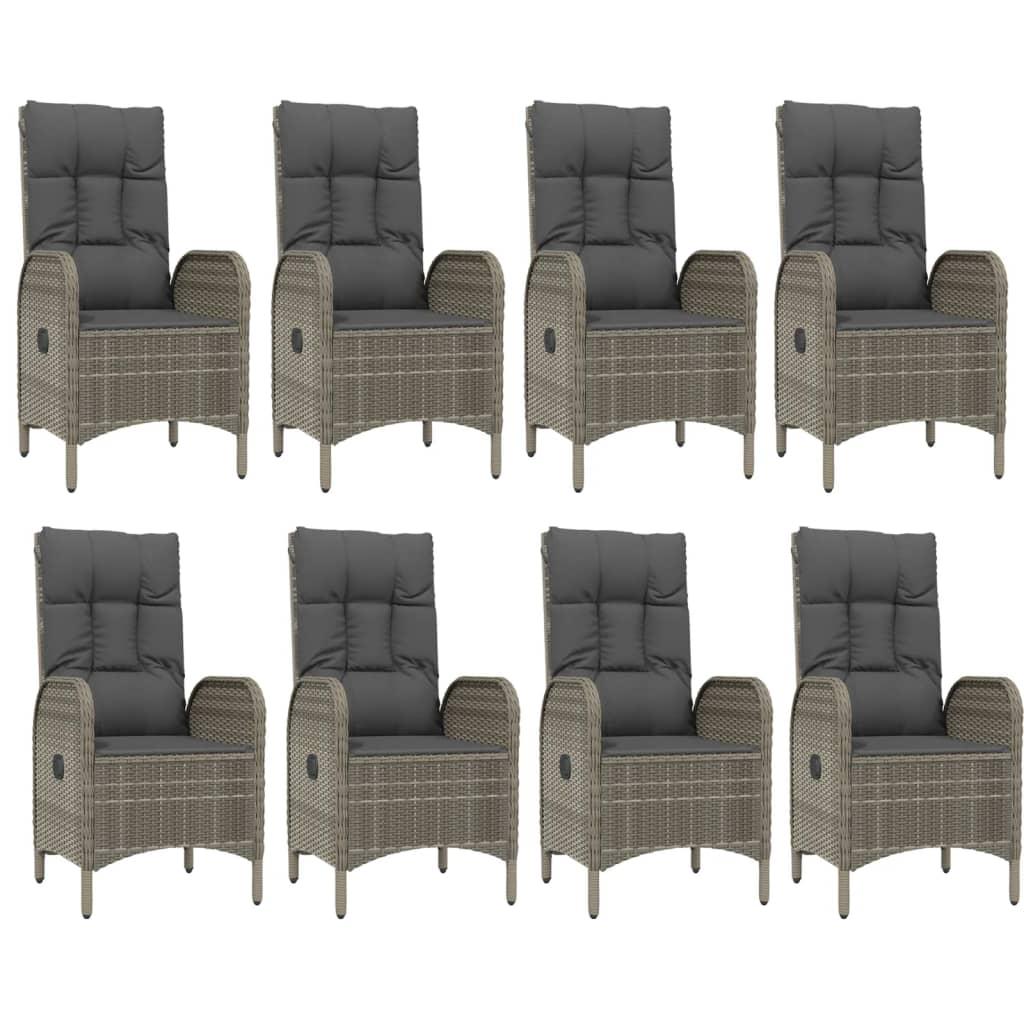 9 Piece Garden Dining Set with Cushions Black and Grey Poly Rattan