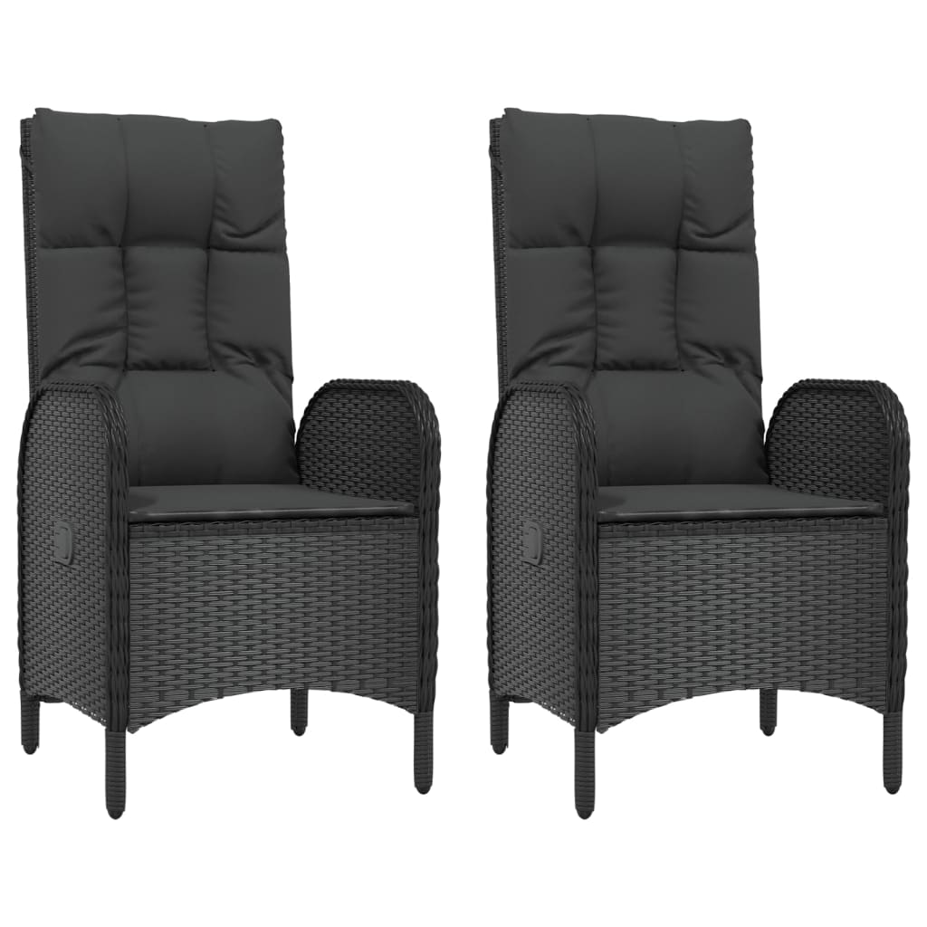 5 Piece Garden Dining Set with Cushions Black Poly Rattan