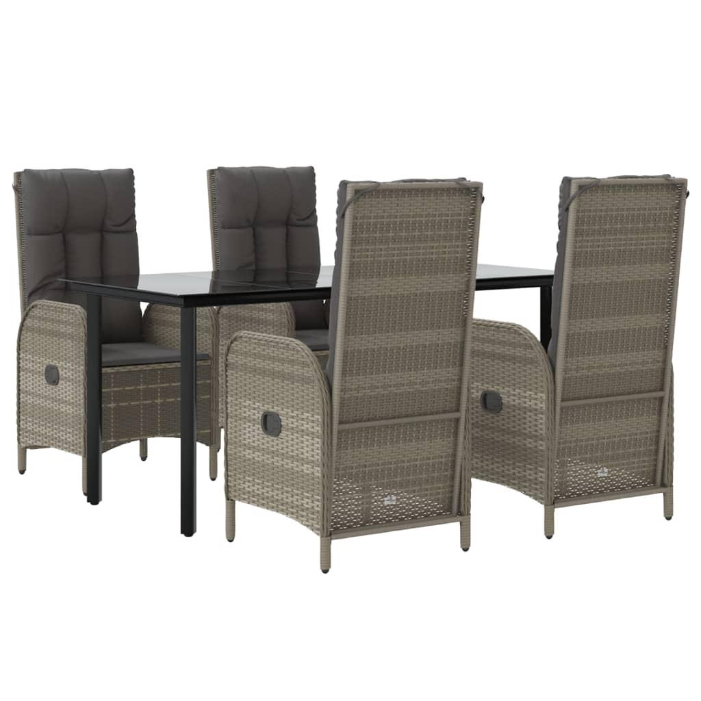 5 Piece Garden Dining Set with Cushions Black and Grey Poly Rattan