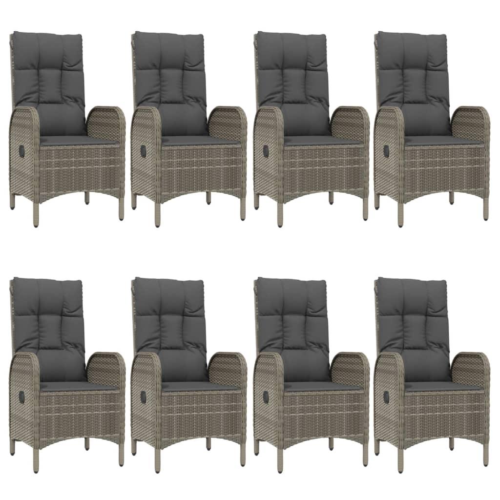 9 Piece Garden Dining Set with Cushions Black and Grey Poly Rattan