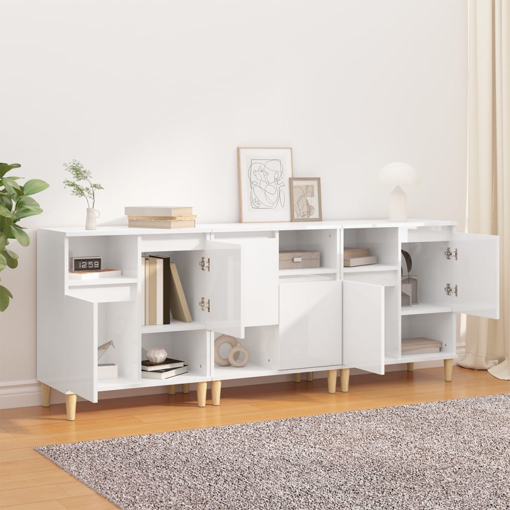 Sideboards 3 pcs High Gloss White 60x35x70 cm Engineered Wood