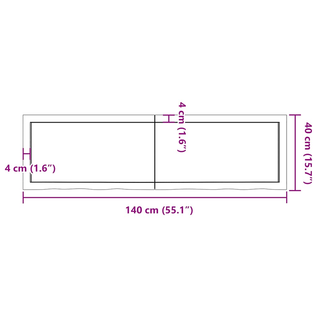 Table Top Dark Brown 140x40x4 cm Treated Solid Wood Oak