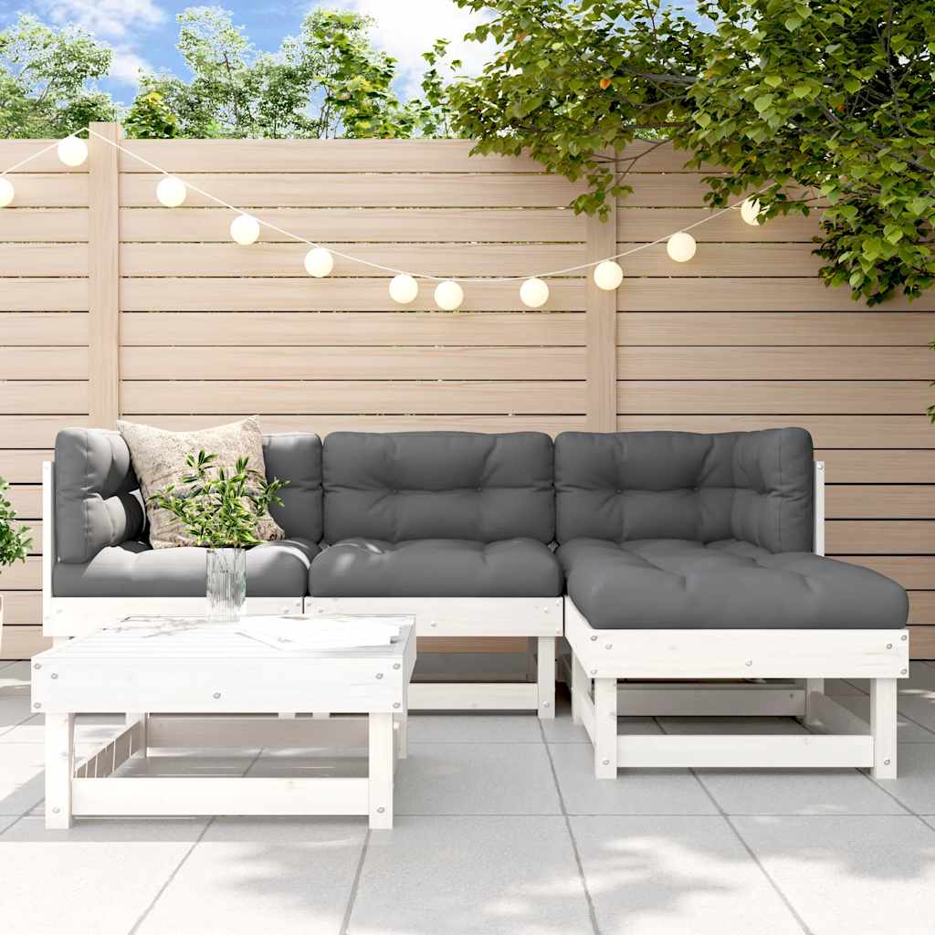 5 Piece Garden Lounge Set with Cushions White Solid Wood