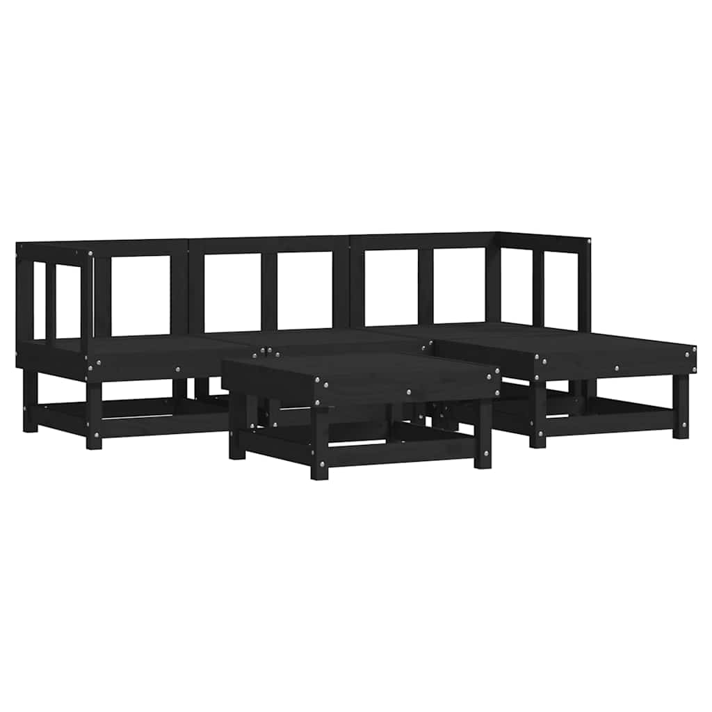 5 Piece Garden Lounge Set with Cushions Black Solid Wood