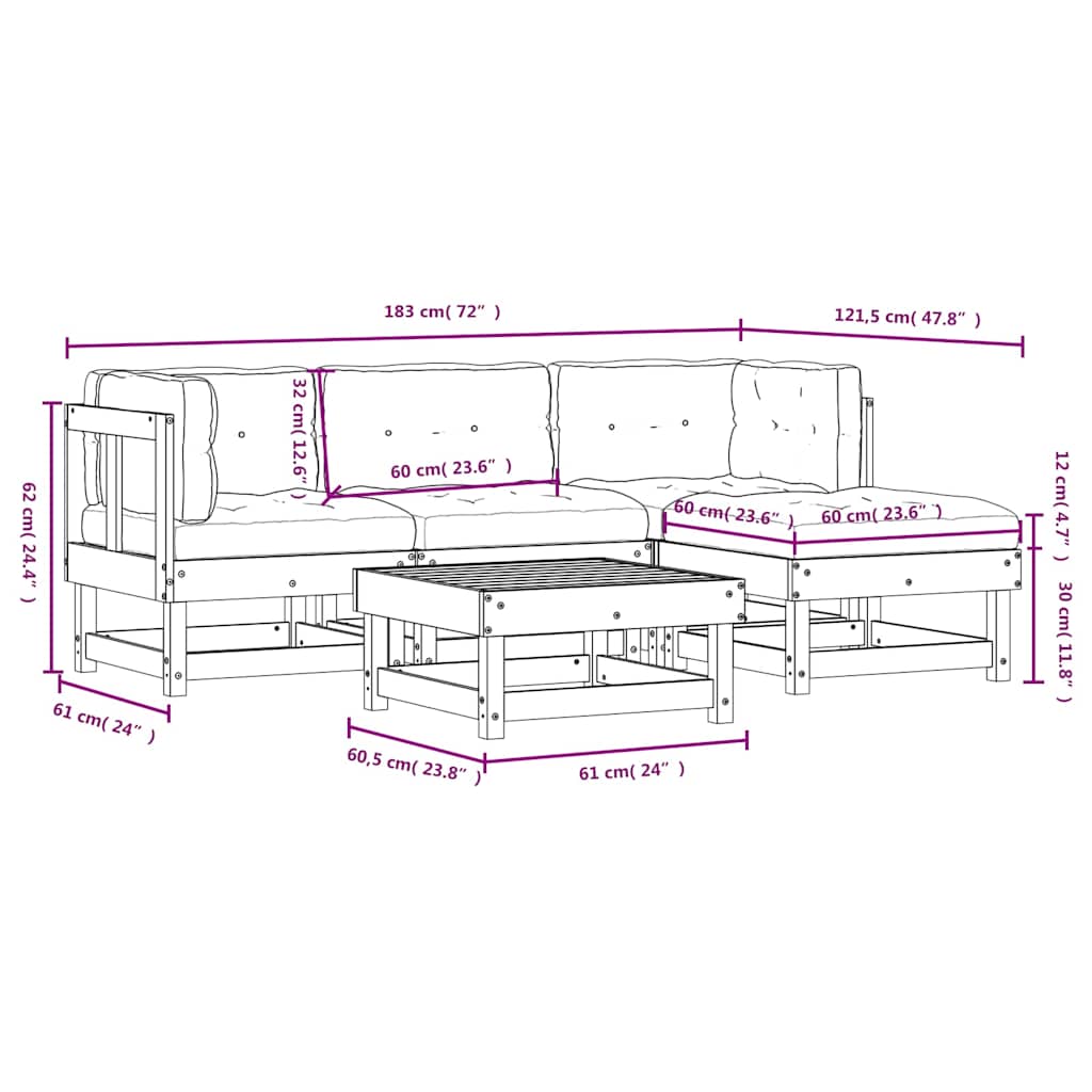 5 Piece Garden Lounge Set with Cushions Solid Wood Douglas