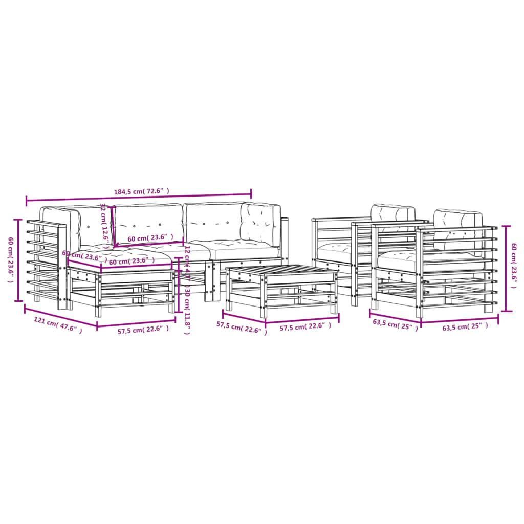 7 Piece Garden Lounge Set with Cushions Black Solid Wood