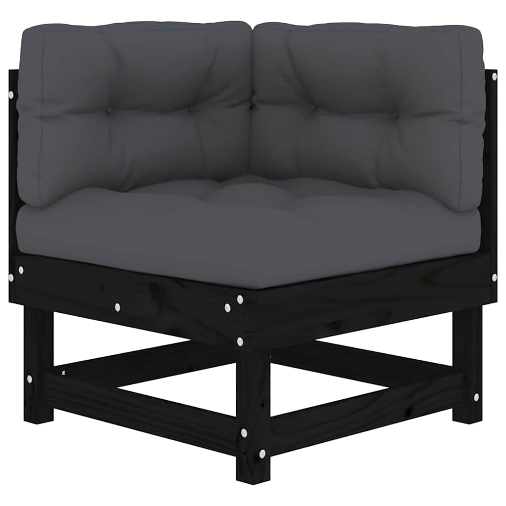 8 Piece Garden Lounge Set with Cushions Black Solid Wood