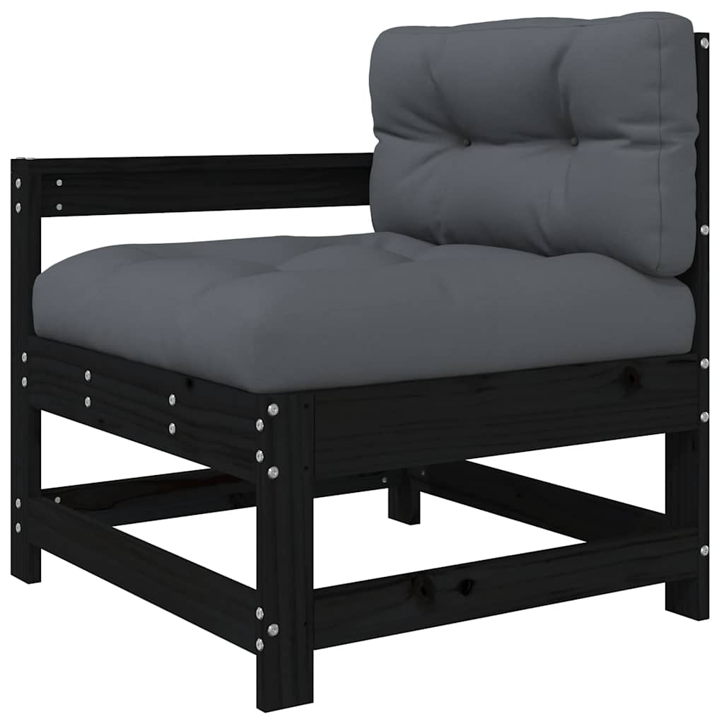 8 Piece Garden Lounge Set with Cushions Black Solid Wood