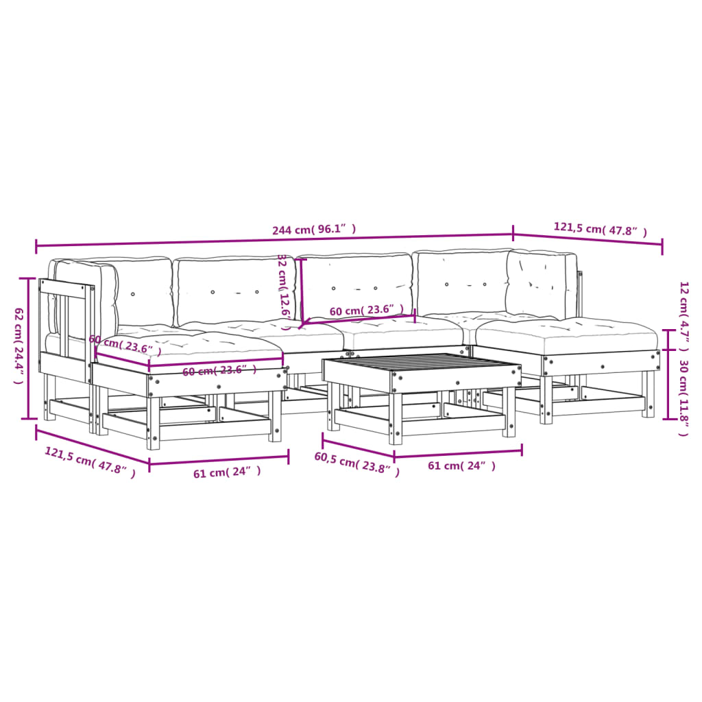 7 Piece Garden Lounge Set with Cushions Solid Wood