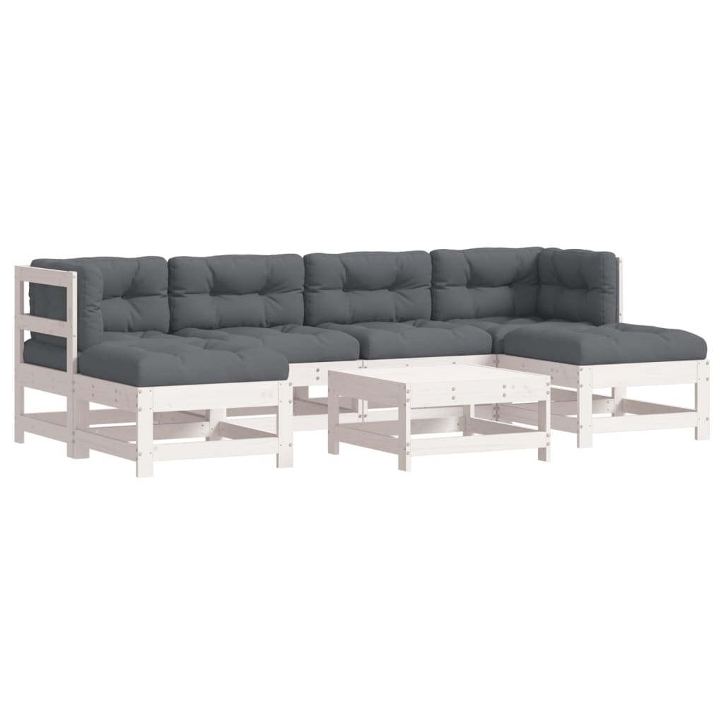 7 Piece Garden Lounge Set with Cushions White Solid Wood