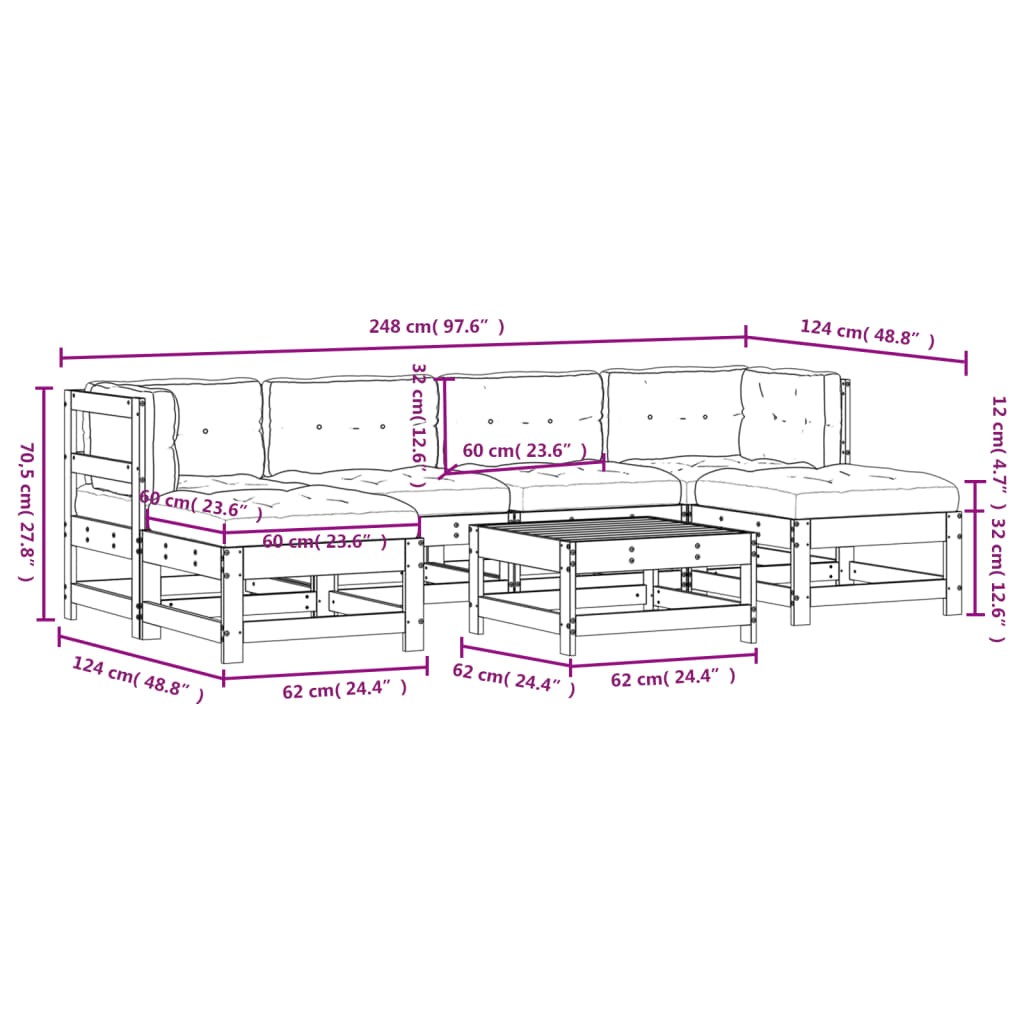 7 Piece Garden Lounge Set with Cushions White Solid Wood