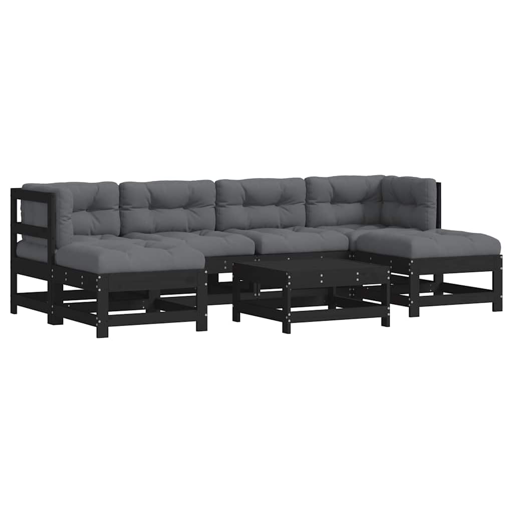 7 Piece Garden Lounge Set with Cushions Black Solid Wood