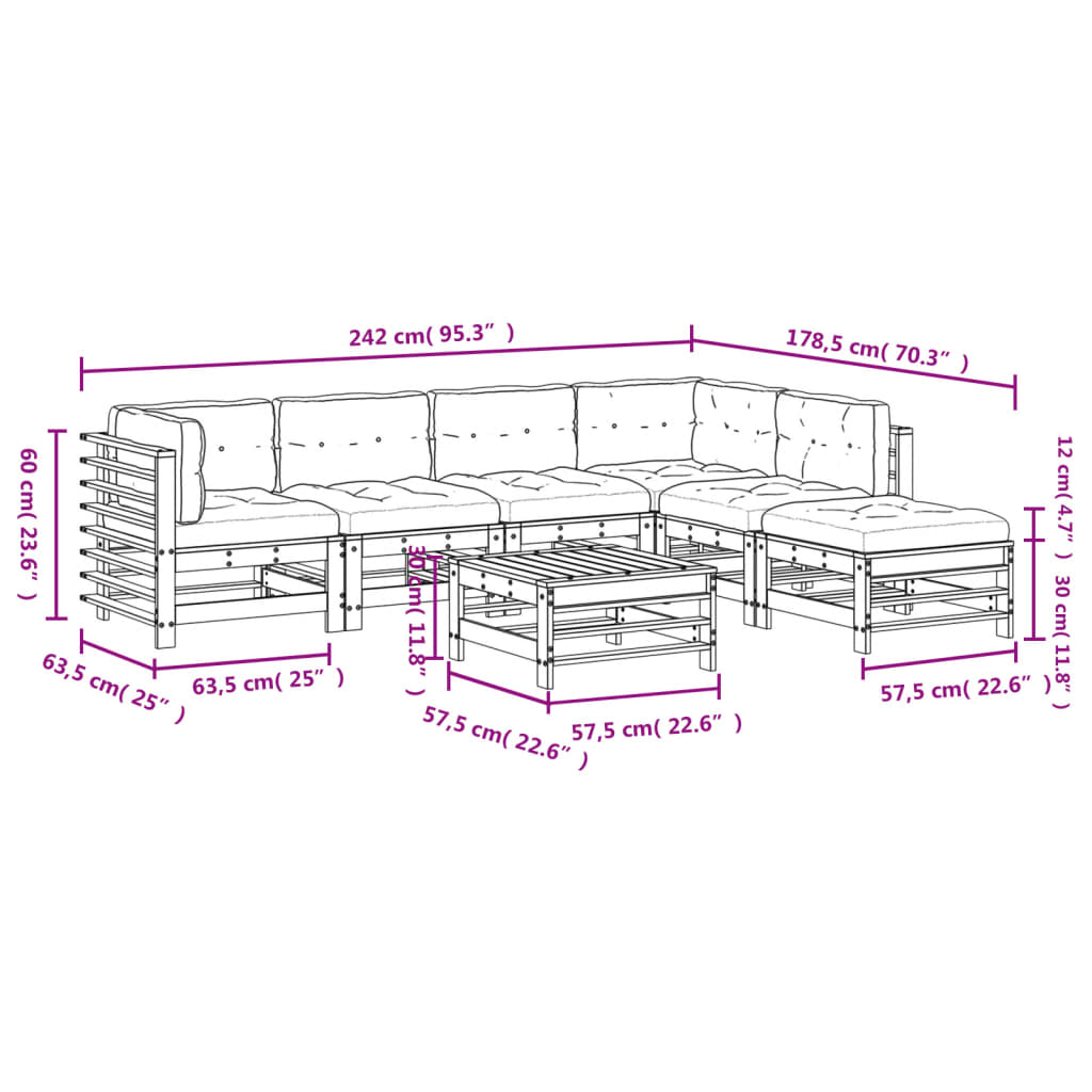 7 Piece Garden Lounge Set with Cushions Solid Wood