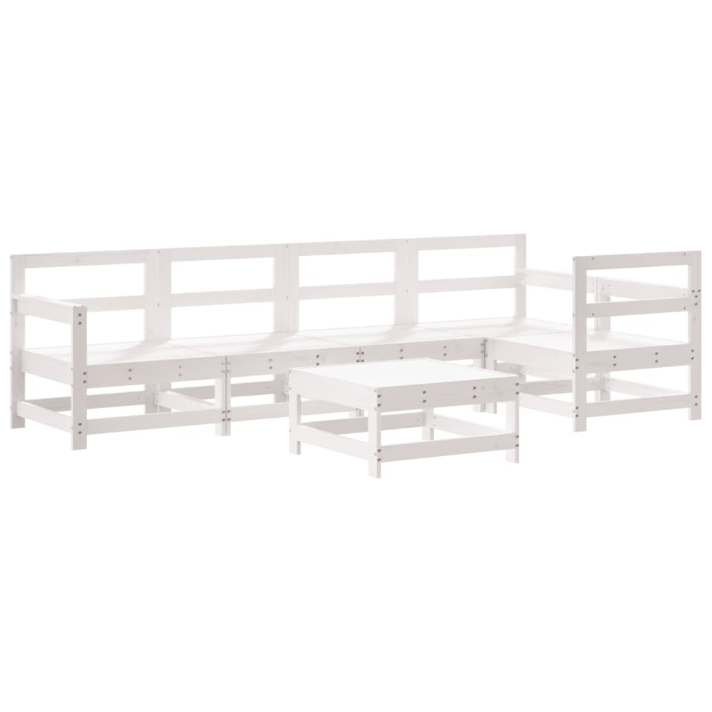 6 Piece Garden Lounge Set with Cushions White Solid Wood