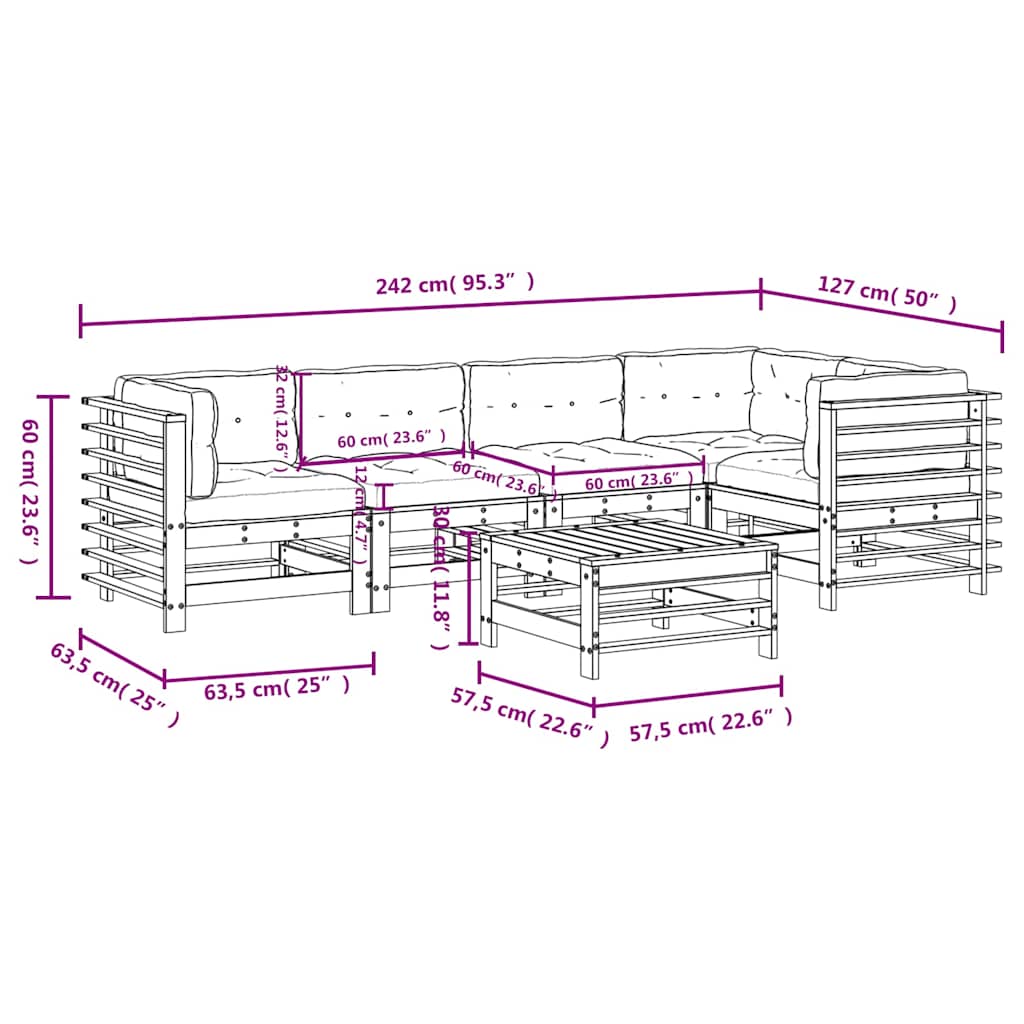 6 Piece Garden Lounge Set with Cushions Black Solid Wood