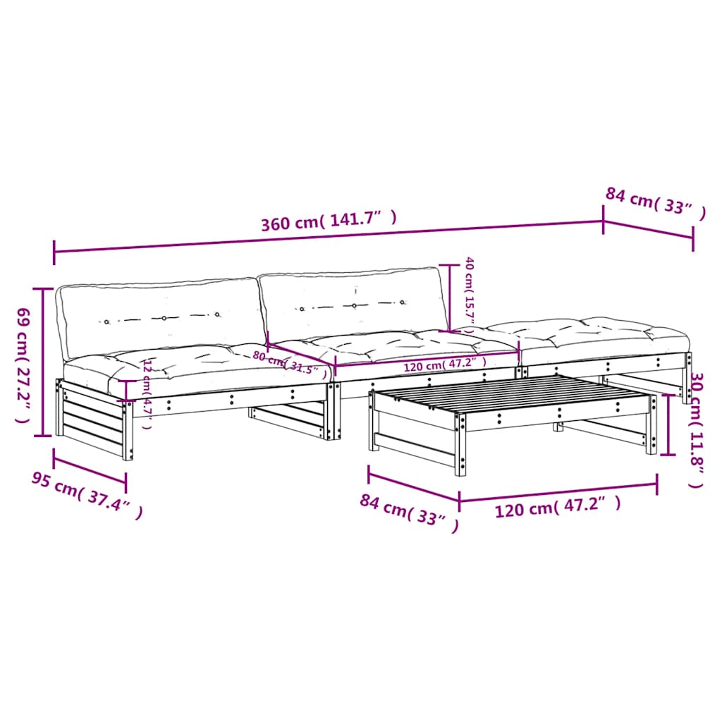 4 Piece Garden Lounge Set with Cushions Black Solid Wood