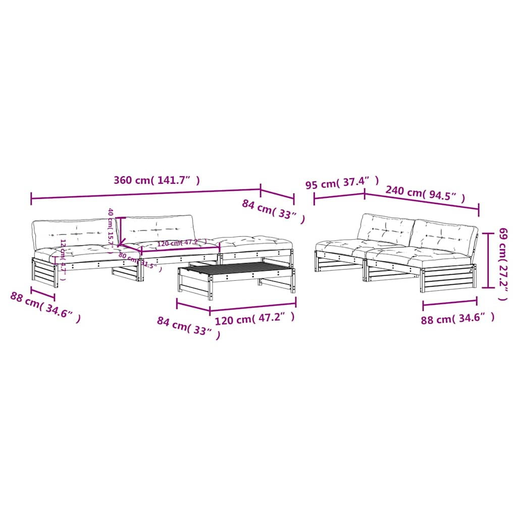 6 Piece Garden Lounge Set with Cushions Solid Wood
