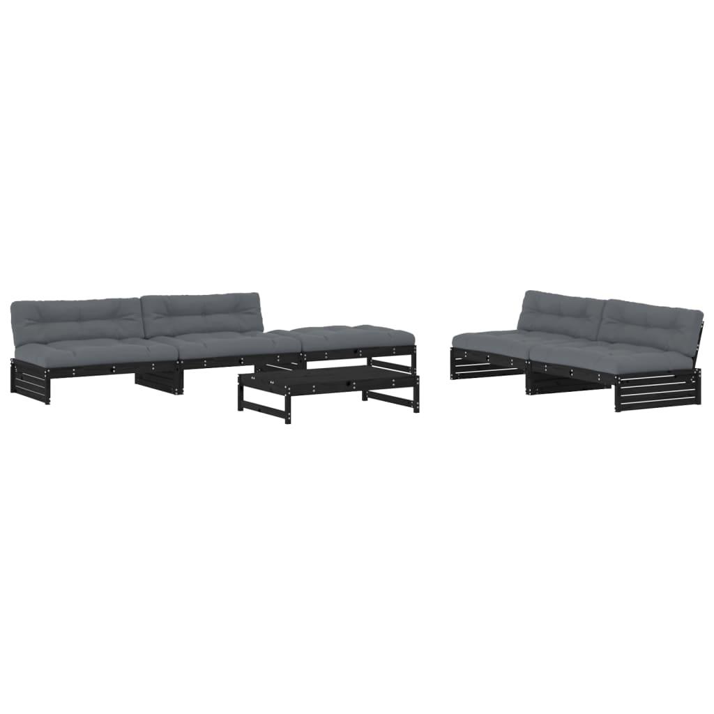 6 Piece Garden Lounge Set with Cushions Black Solid Wood