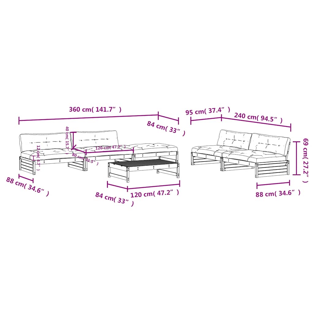 6 Piece Garden Lounge Set with Cushions Black Solid Wood