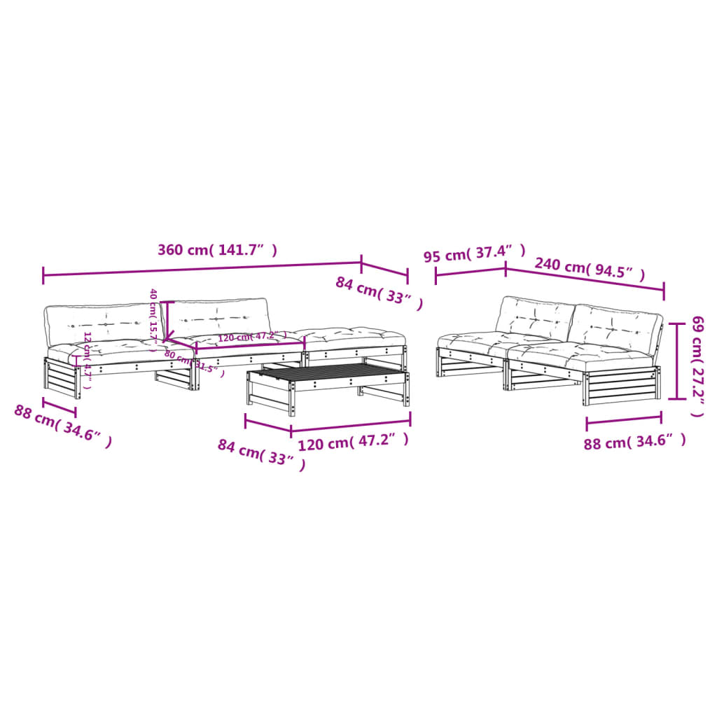 6 Piece Garden Lounge Set with Cushions Solid Wood Douglas